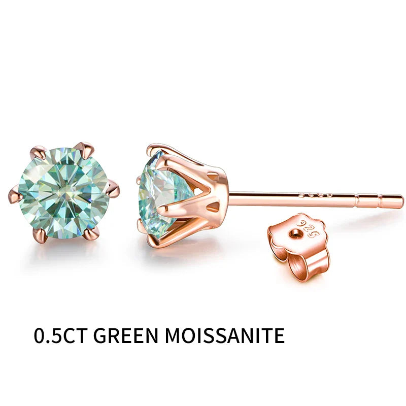 Colored Moissanite 1ct Round Cut Stud Earrings DVVS1 Lab Created 18K Gold