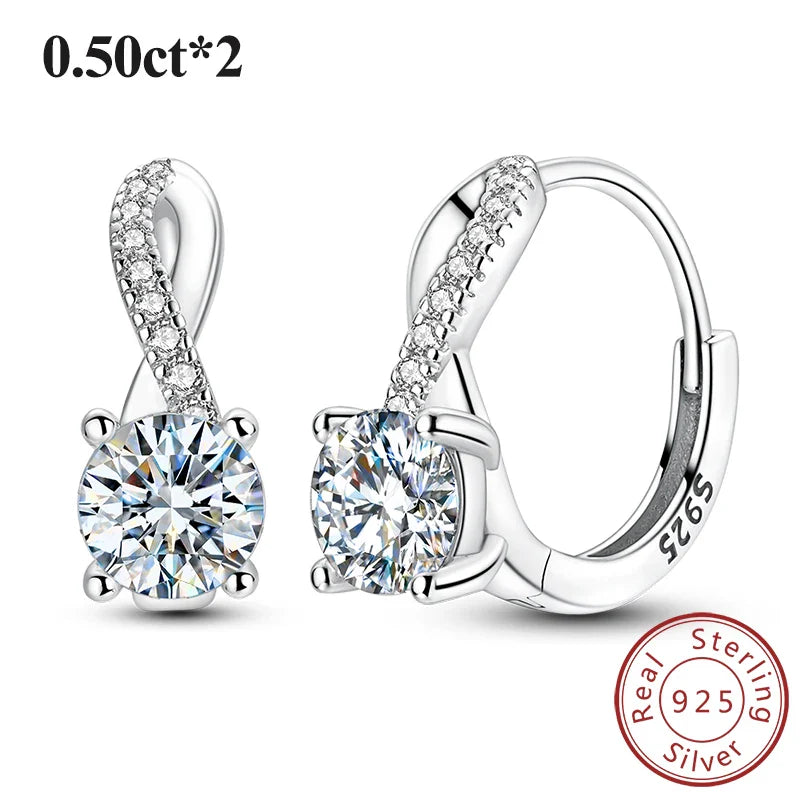1.0ct Moissanite Hoop Earrings 925 Sterling Silver Wrap For Women Wedding