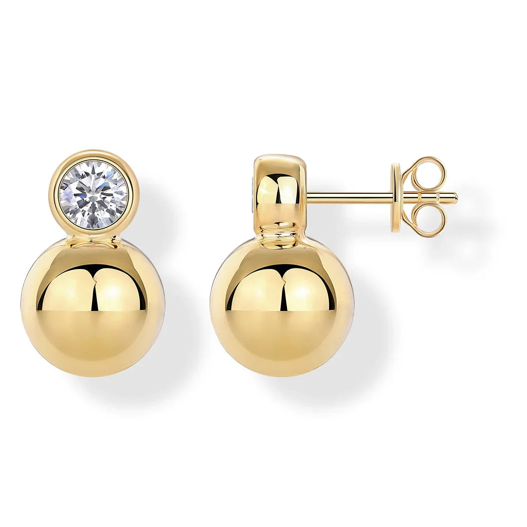 0.5ct x2 Moissanite Orb Stud Earrings S925 Sterling Silver 18K Gold Plated