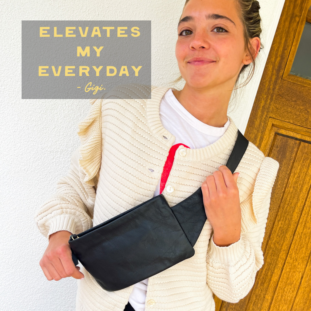 Black Leather Crossbody Belt Bag