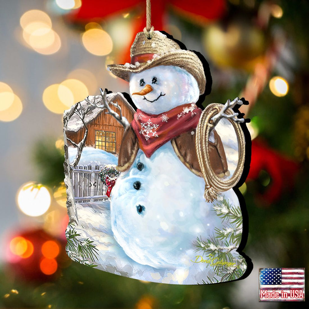 Cowboy Snowman Wooden Ornaments by Gelsinger - Christmas Santa Snowman Decor - 8121115-1541-2