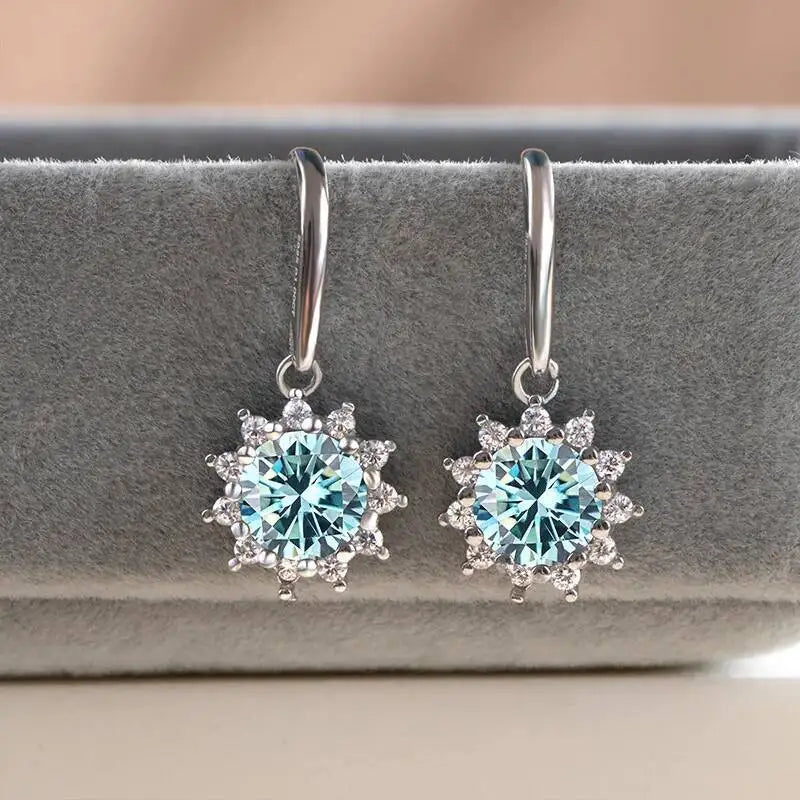 1CT Moissanite Drop Earrings 925 Sterling Silver Colorful Green Blue Pink