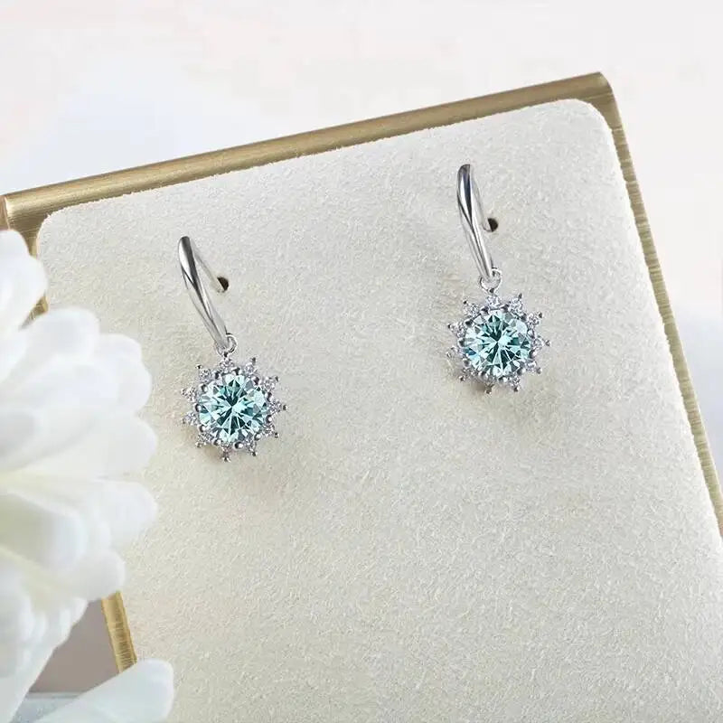 1CT Moissanite Drop Earrings 925 Sterling Silver Colorful Green Blue Pink