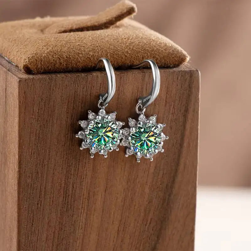 1CT Moissanite Drop Earrings 925 Sterling Silver Colorful Green Blue Pink