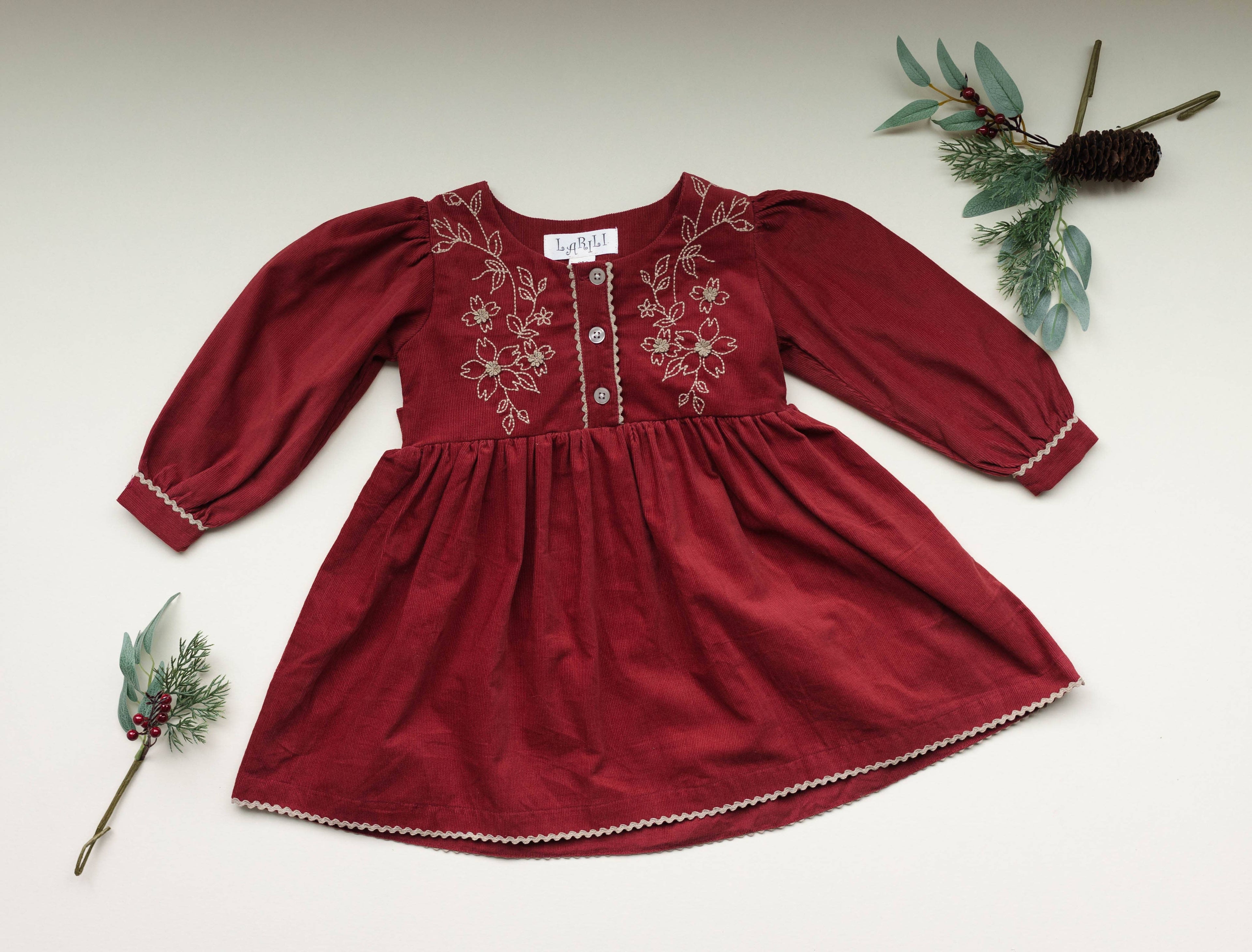 Red Cord Embroidered Christmas Dress