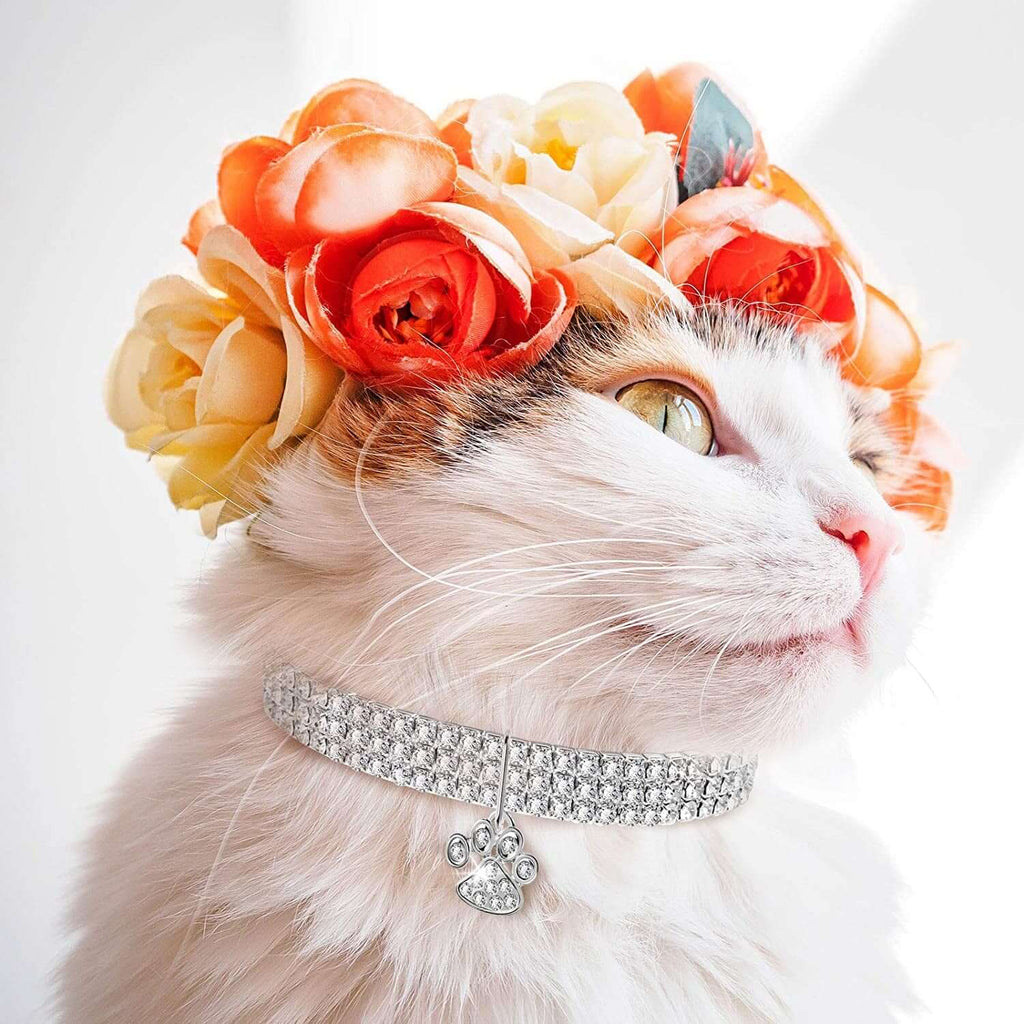 3-Piece Bling Rhinestones Pet Collars Glitter Pendant Dog Collars Adjustable Crystal Cat Collar Elastic Pet Necklace for Small Pet Cat Dogs Puppy (White)