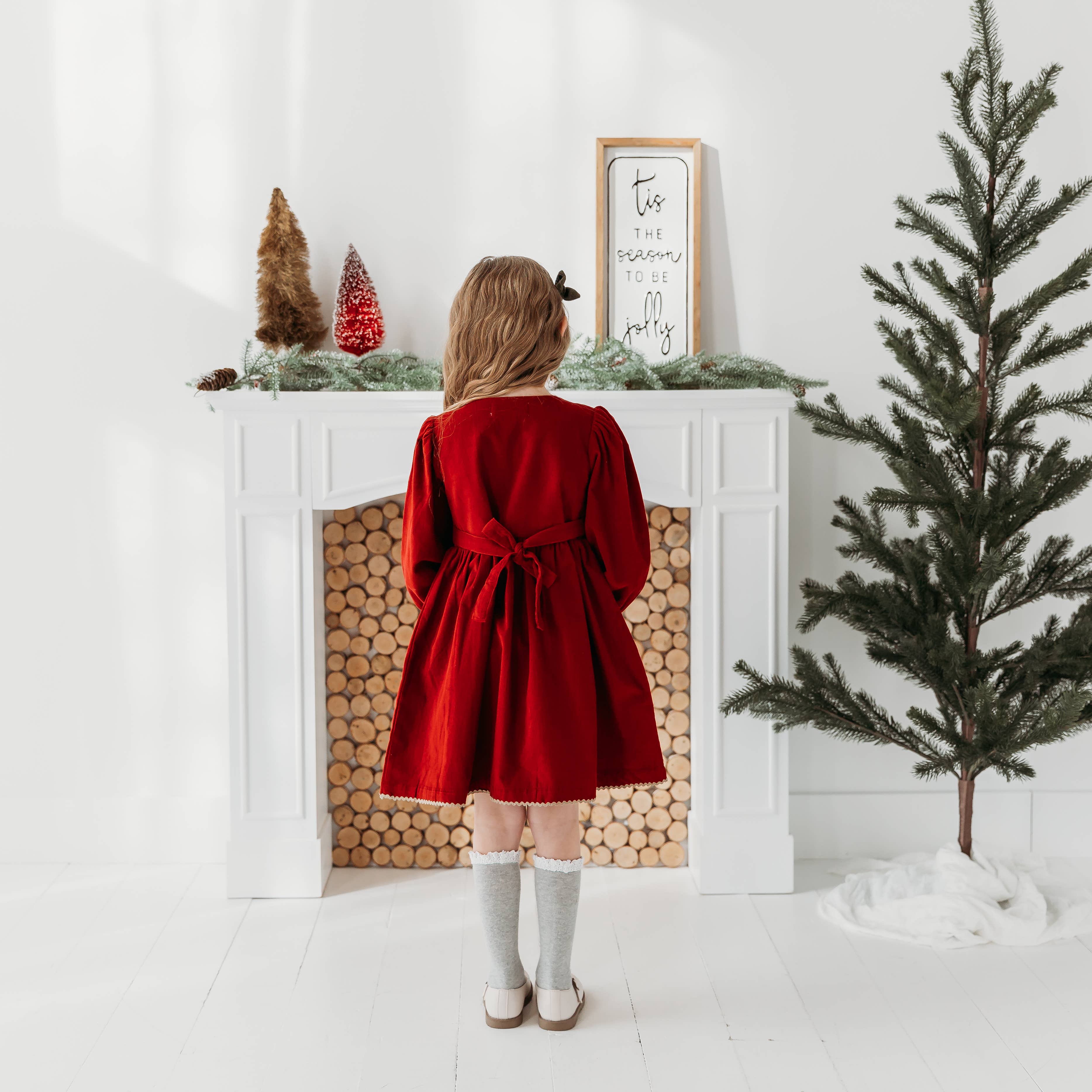 Red Cord Embroidered Christmas Dress