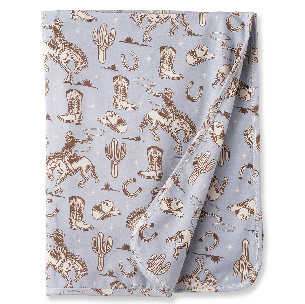 Wild Wrangler/Blue Western Baby Boy Bamboo Stroller Blanket