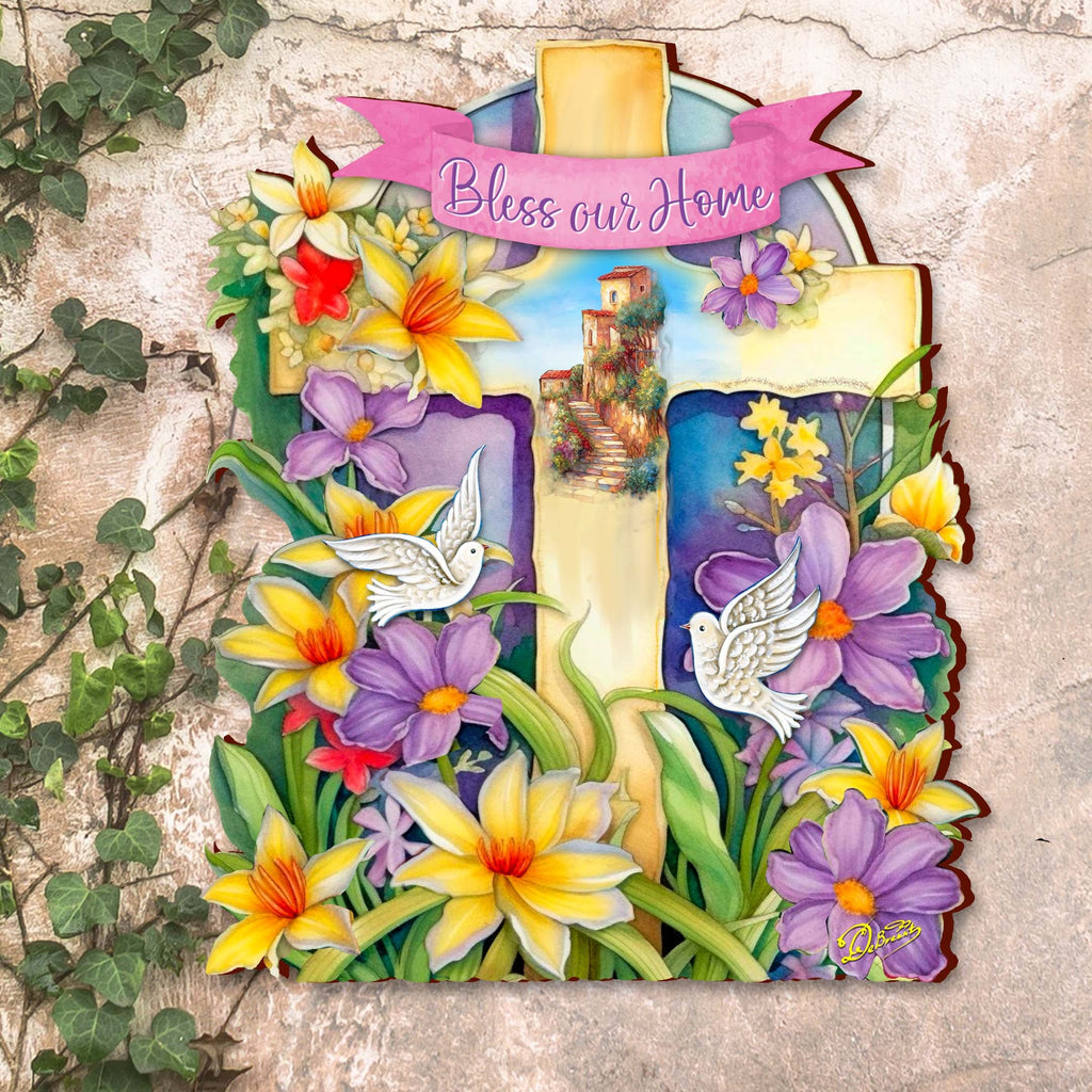 Bless Our Home Wooden Cross by G. Debrekht - Easter Spring Décor - 88161-0