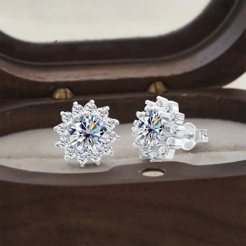 925 Sterling Silver Moissanite Stud Earrings With 1ct Moissanite Pendant