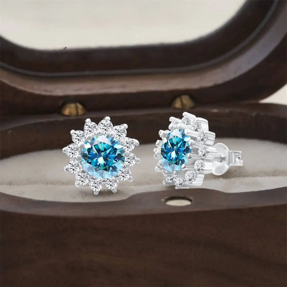 925 Sterling Silver Moissanite Stud Earrings With 1ct Moissanite Pendant