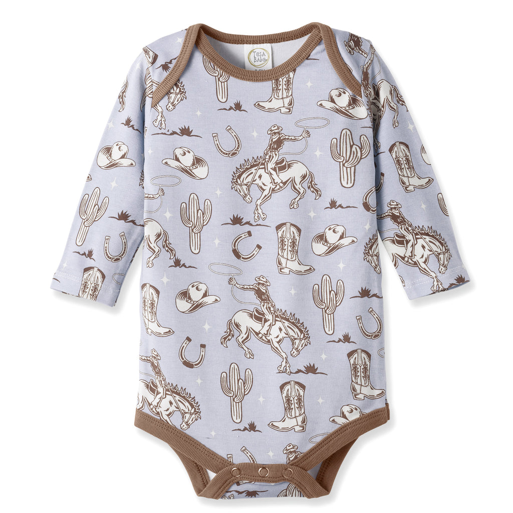 Wild Wrangler/Blue Western Cowboy Bamboo Baby Boy Bodysuit