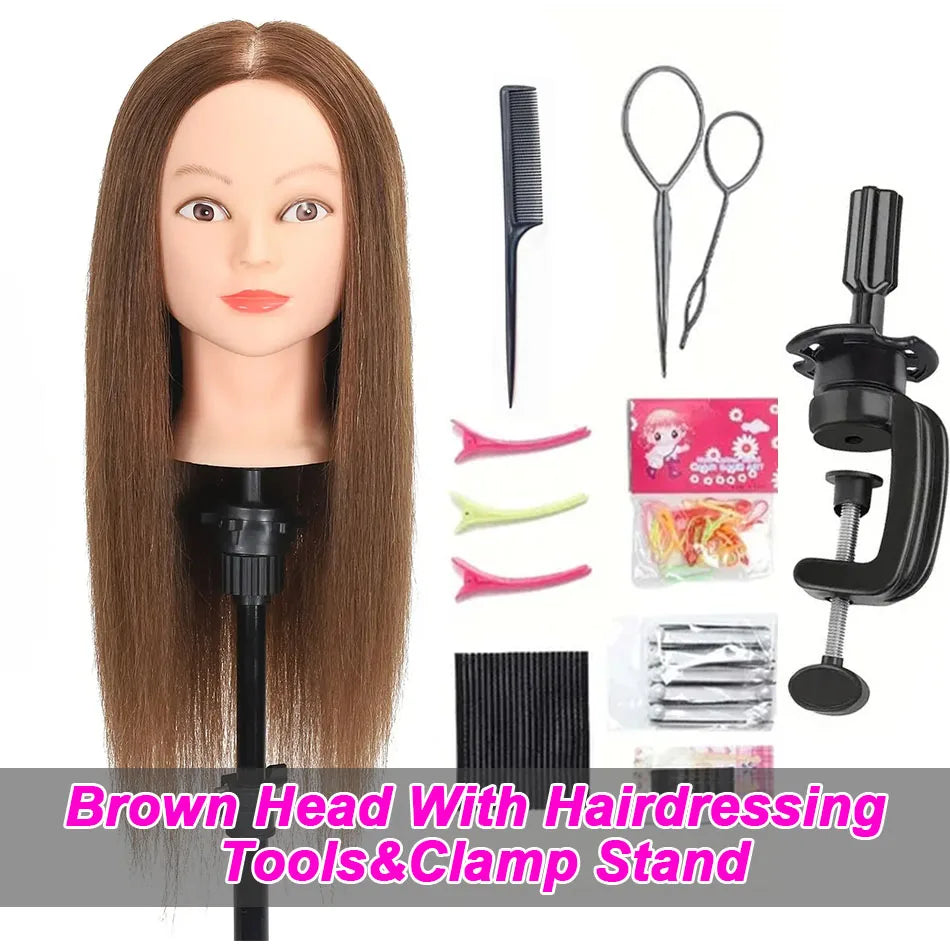 100% Human Hair Mannequin Head for Cosmetology Styling Training Practice Can Be Curled Straighten Professional Mannequin Head