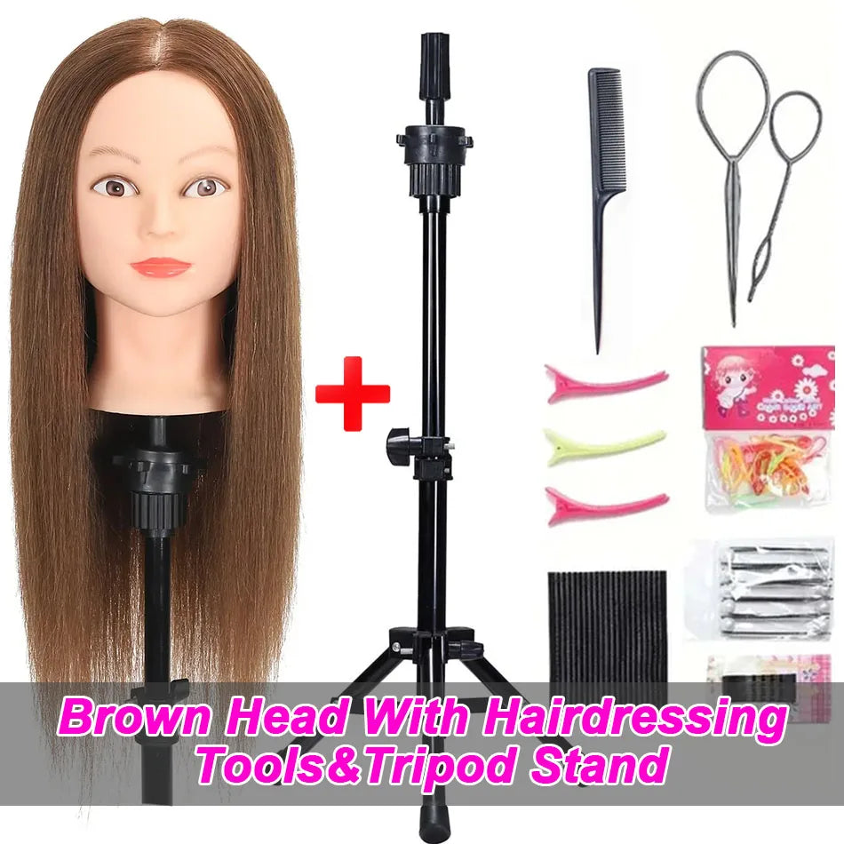 100% Human Hair Mannequin Head for Cosmetology Styling Training Practice Can Be Curled Straighten Professional Mannequin Head