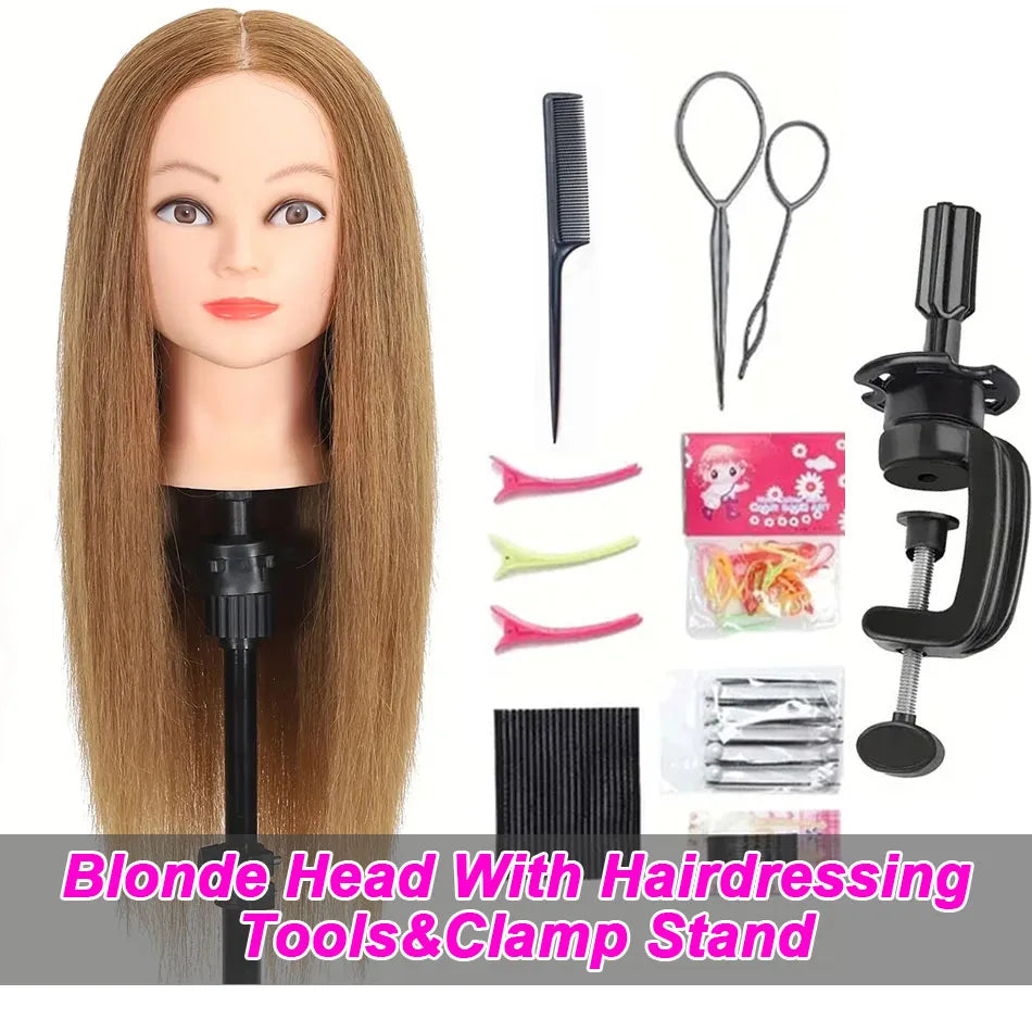 100% Human Hair Mannequin Head for Cosmetology Styling Training Practice Can Be Curled Straighten Professional Mannequin Head