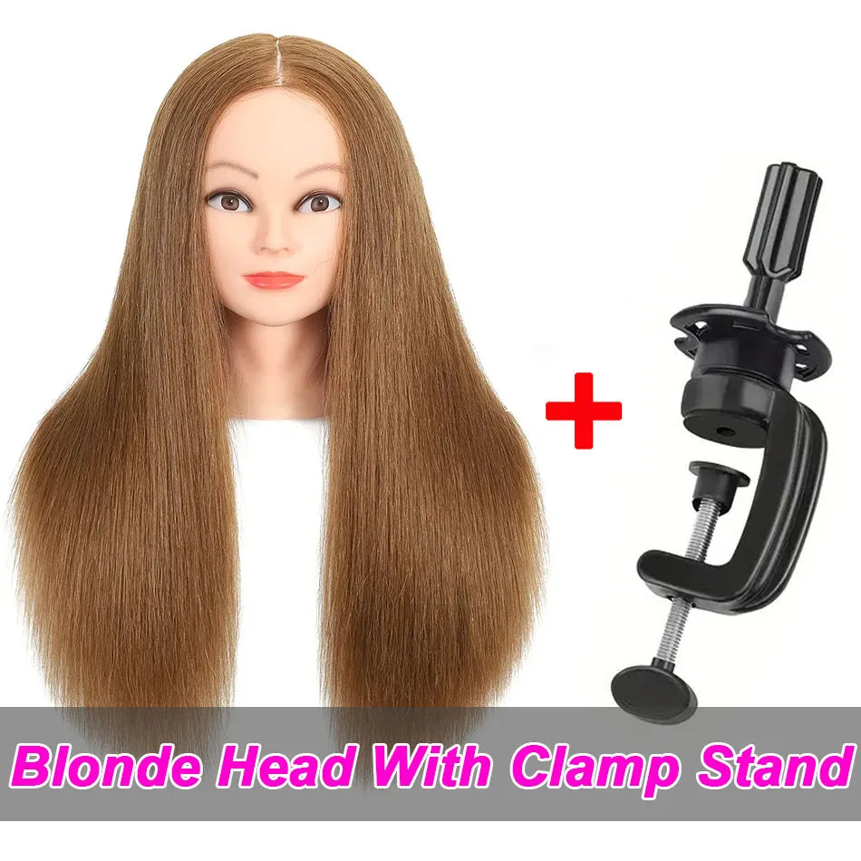 100% Human Hair Mannequin Head for Cosmetology Styling Training Practice Can Be Curled Straighten Professional Mannequin Head