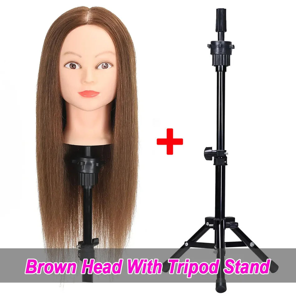 100% Human Hair Mannequin Head for Cosmetology Styling Training Practice Can Be Curled Straighten Professional Mannequin Head