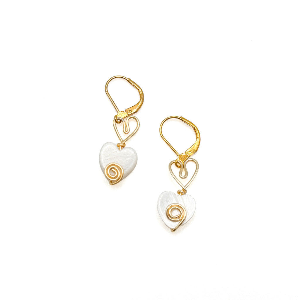 Be Mine mother of pearl and gold heart lever back earrings