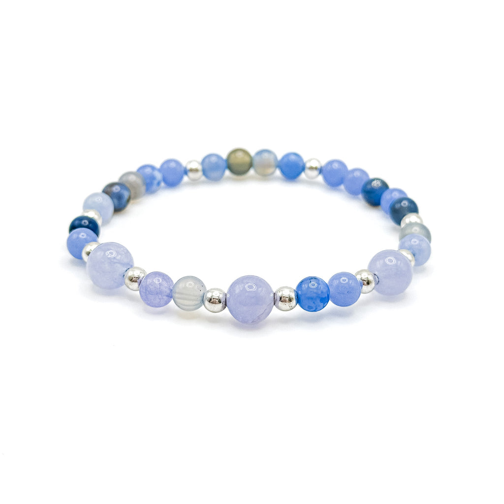 Bluebell blue agate and silver stretch bracelet