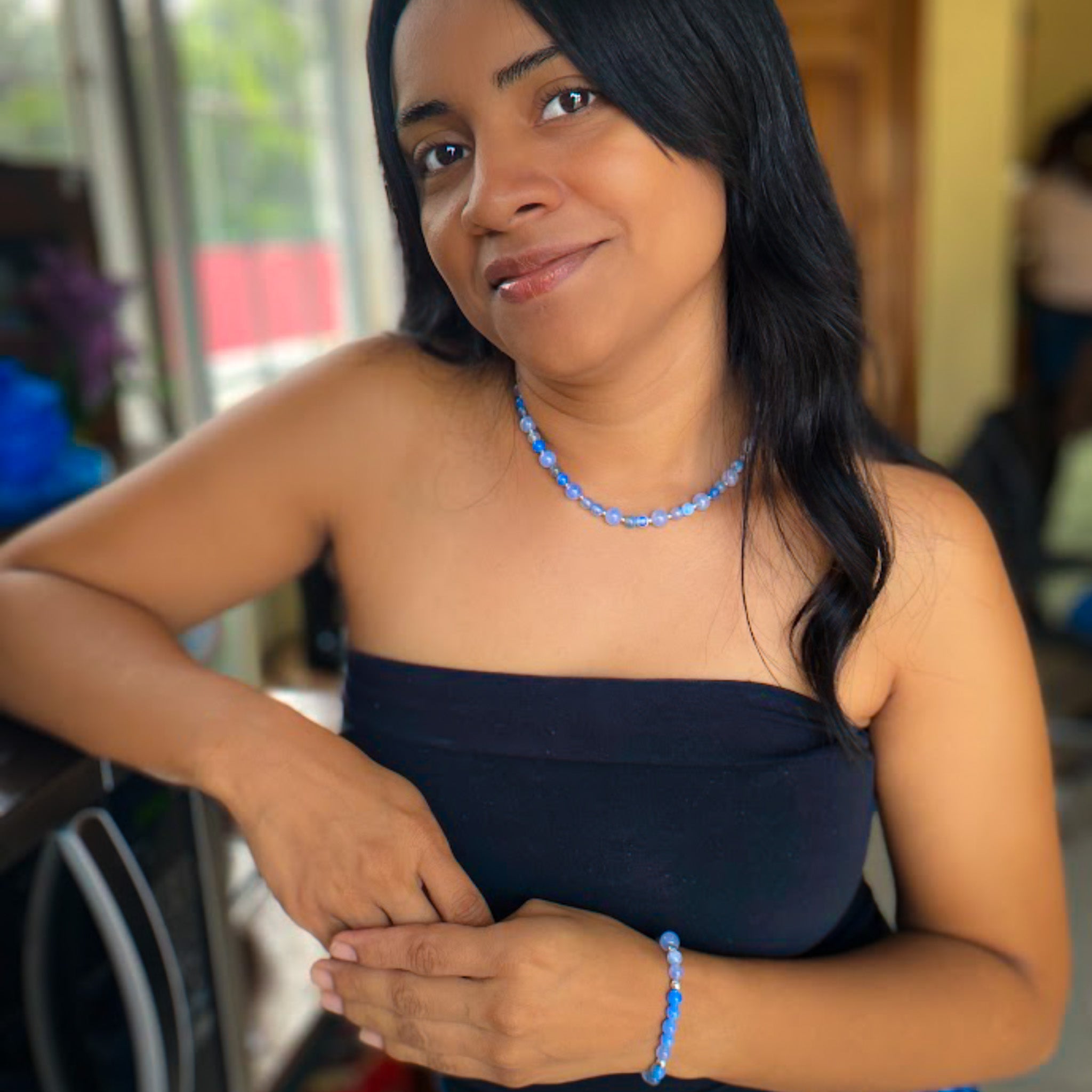 Bluebell silver and blue agate beaded necklace