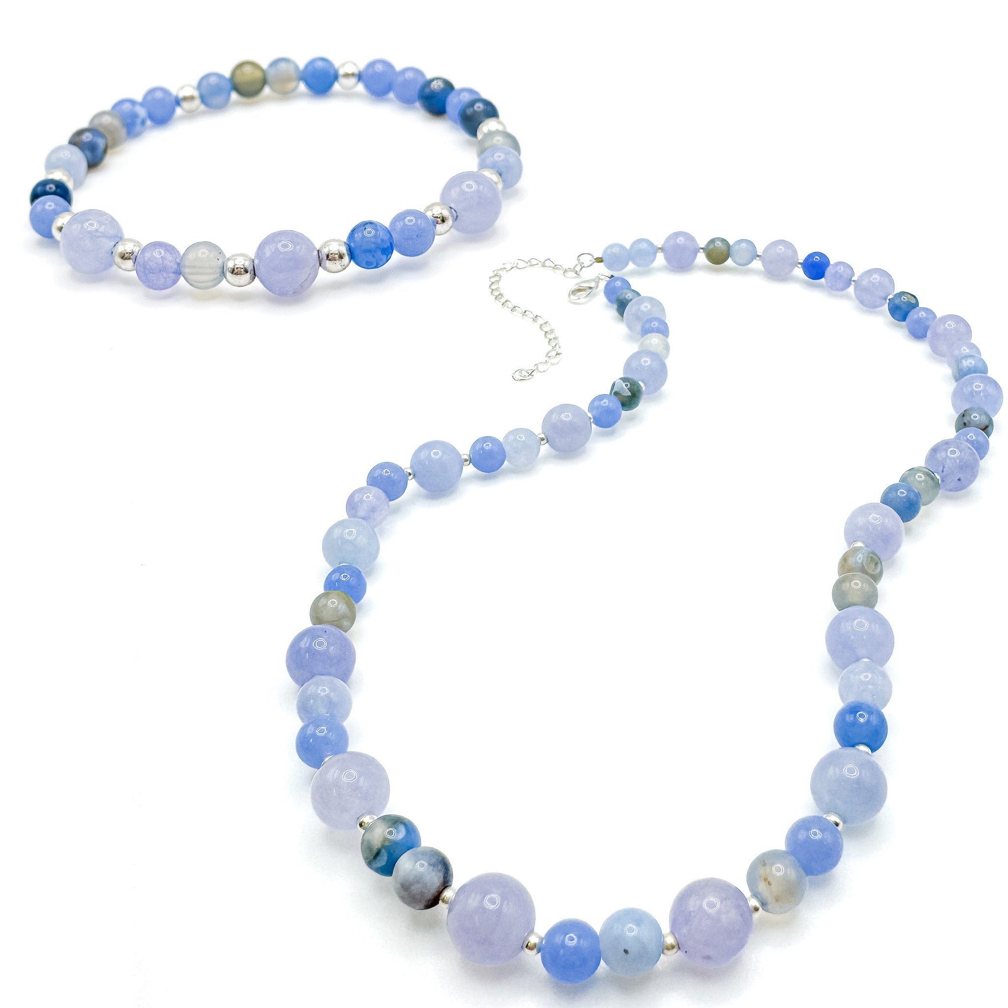 Bluebell silver and blue agate beaded necklace