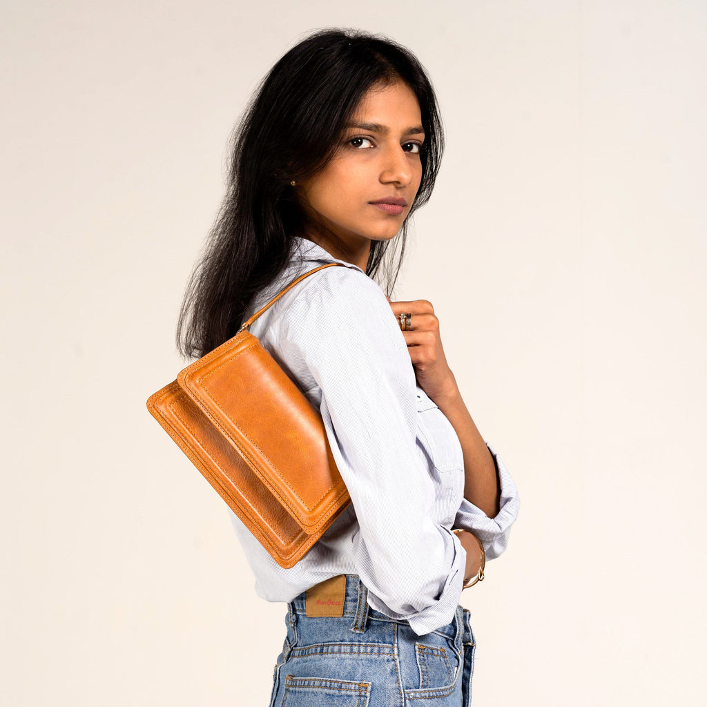 Camel Leather Mini Crossbody Bag
