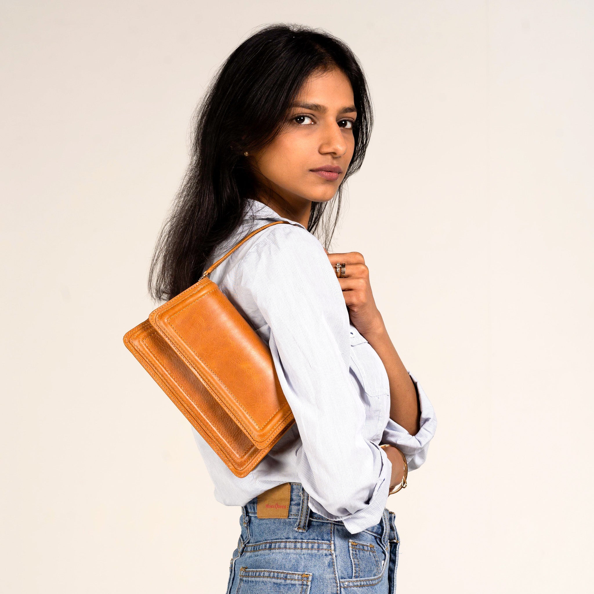 Camel Leather Mini Crossbody Bag