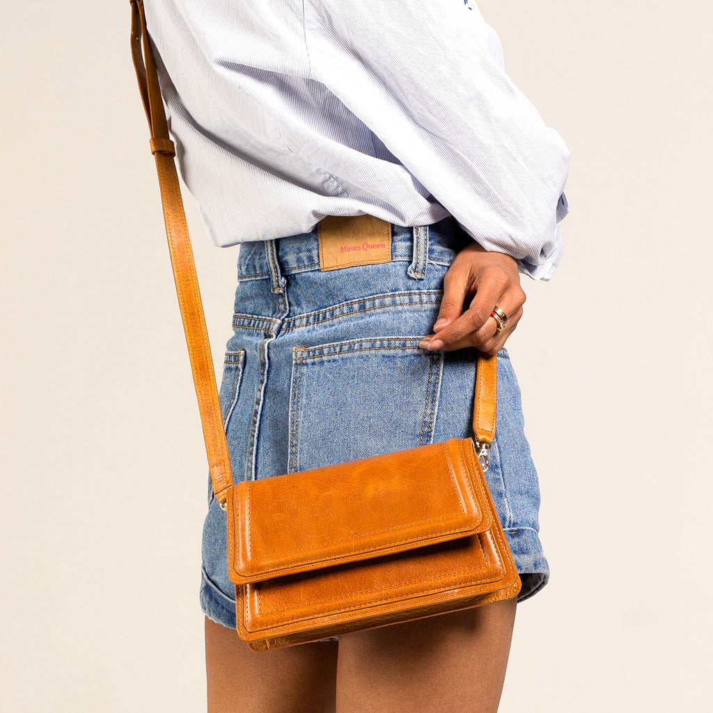 Camel Leather Mini Crossbody Bag