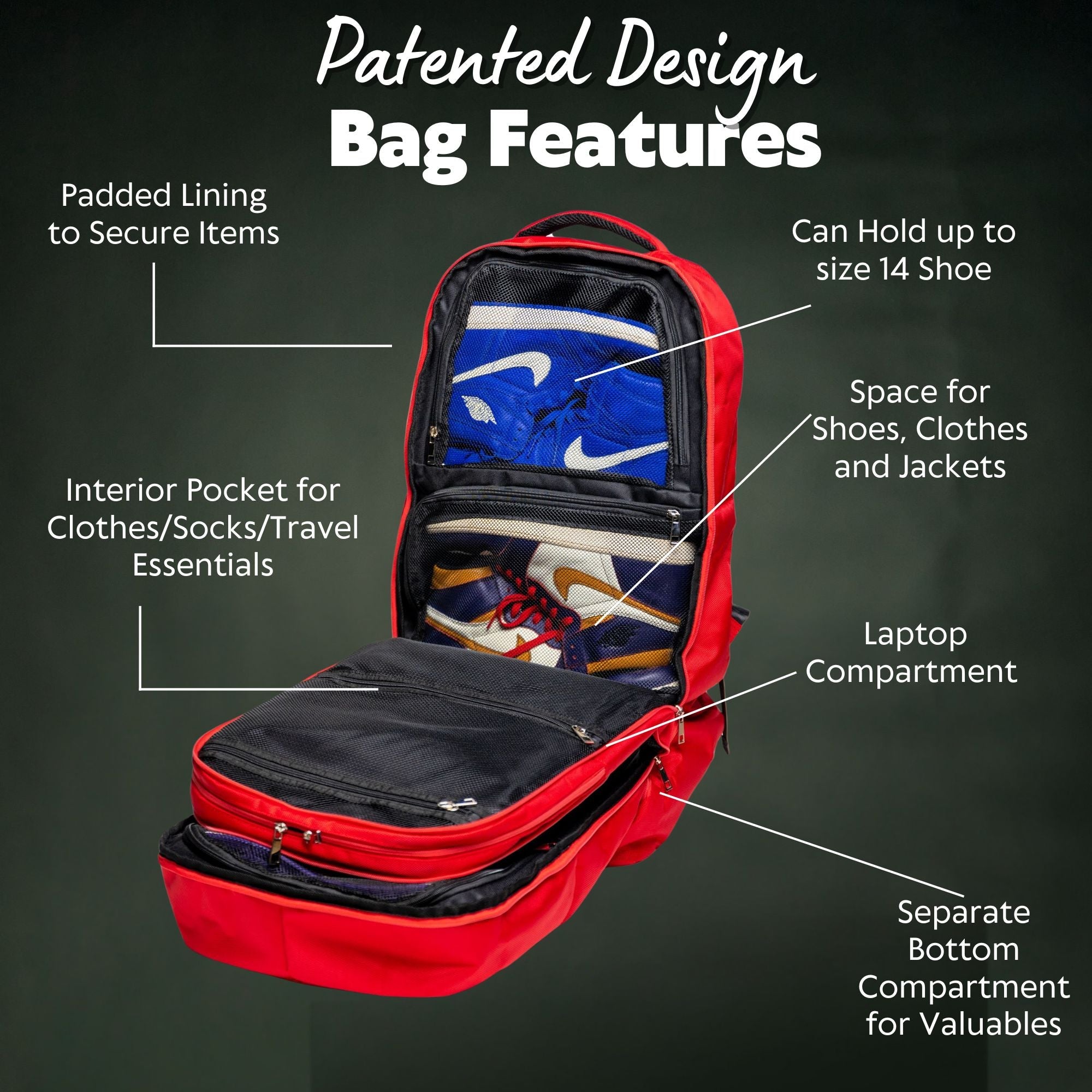 Red Leather Luxury Carry-On Patented Backpack (Only 300 Made)