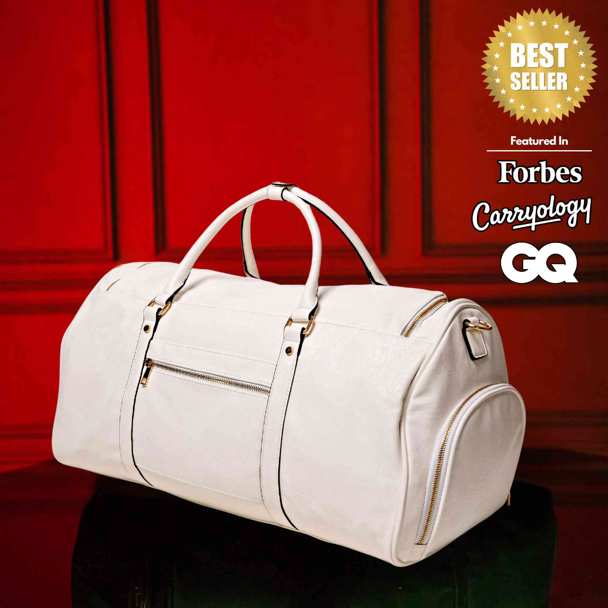 White Leather Weekender Duffle Bag