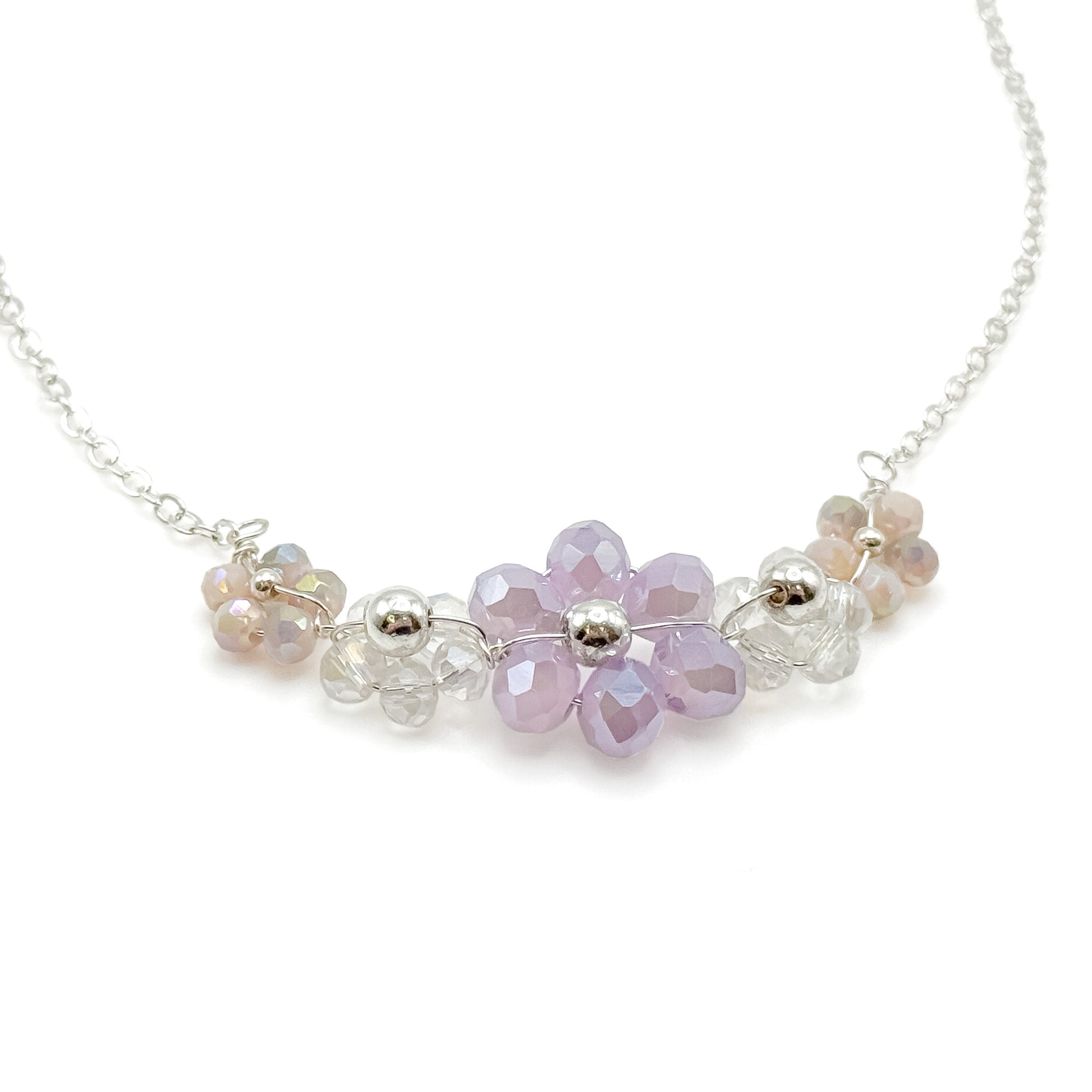 Daphne crystal flower and silver necklace