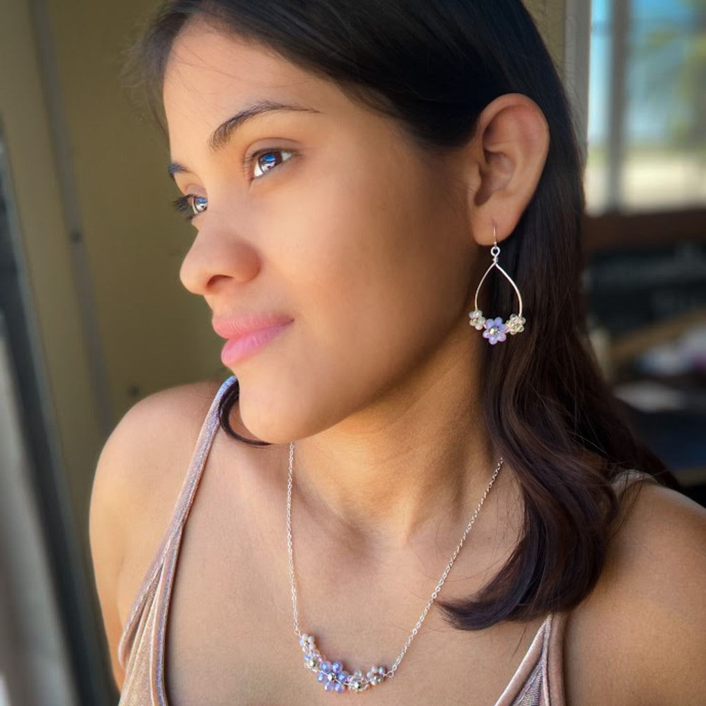 Daphne crystal flower and silver necklace