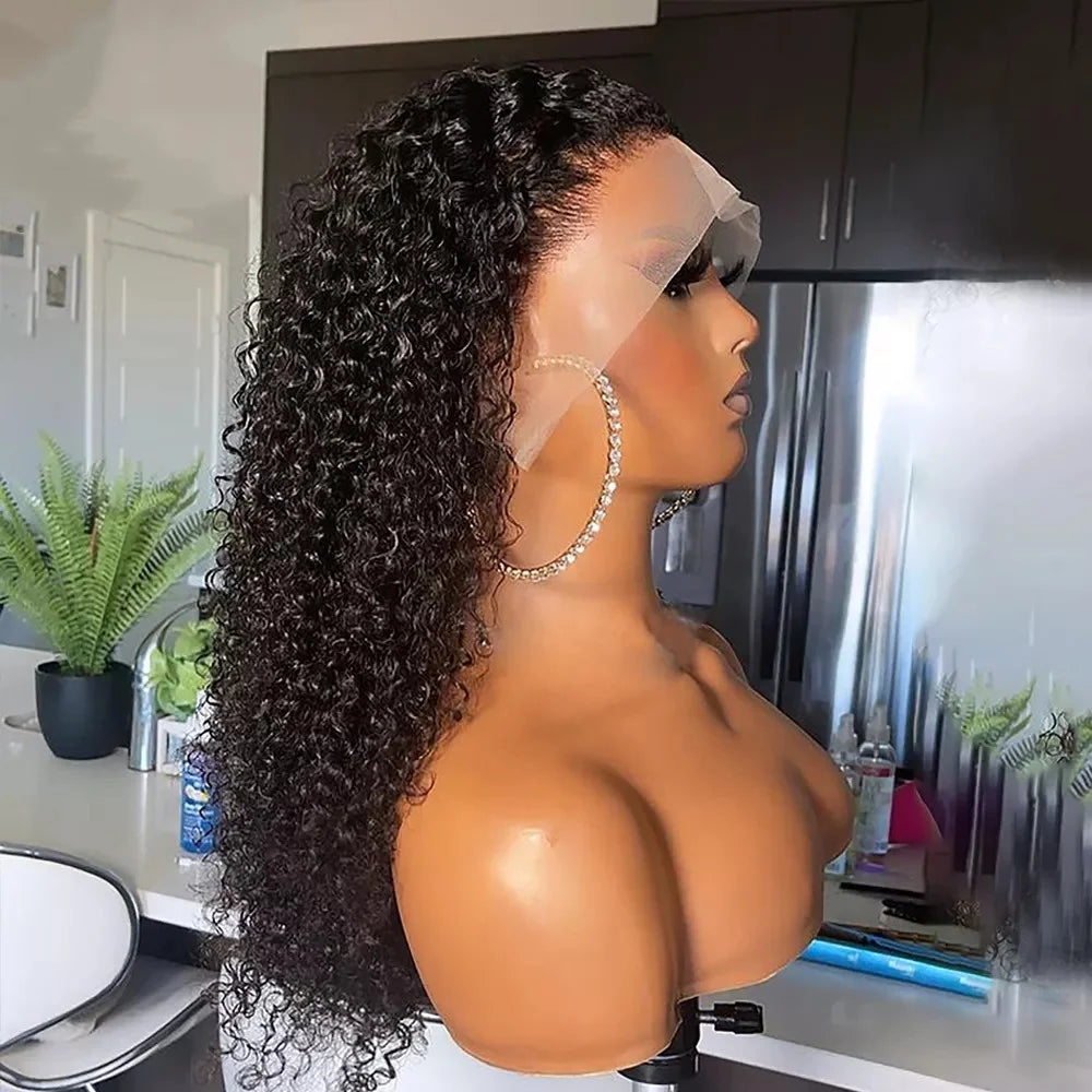 High Quality Human Hair Wigs Jet Black Color Afro Curly Virgin Cuticle Aligned Hair Lace Frontal Wigs