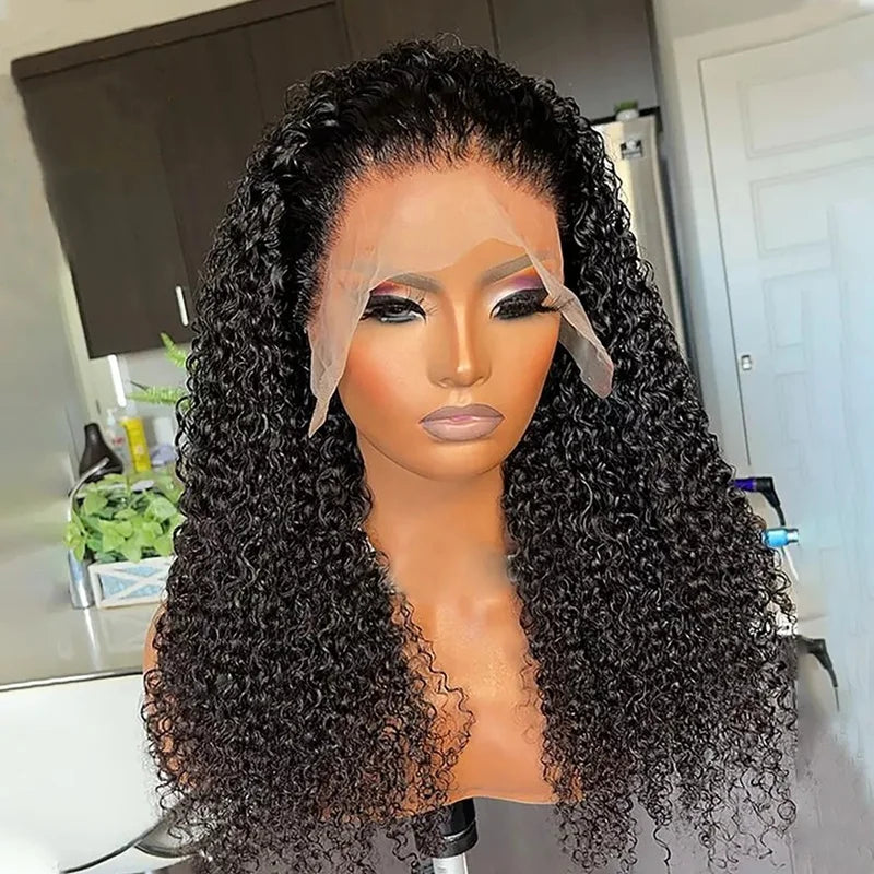 High Quality Human Hair Wigs Jet Black Color Afro Curly Virgin Cuticle Aligned Hair Lace Frontal Wigs