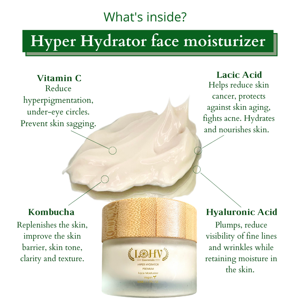 PREMIUM 100% VEGAN HYPER HYDRATOR Face Moisturizer With SPF 30 + Hyaluronic Acid + Lactic acid + Vitamin C + Kombucha