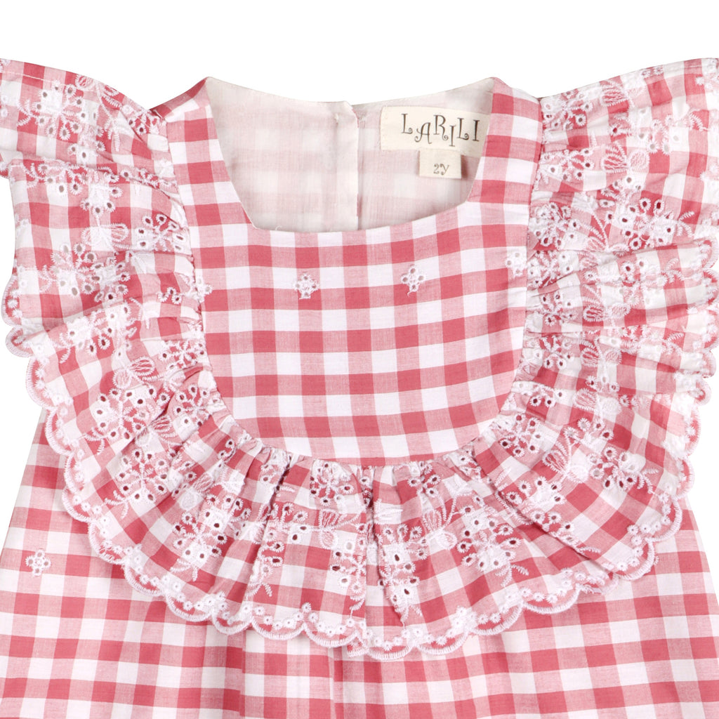 Pink Gingham Schiffli Embroidery Mia Dress