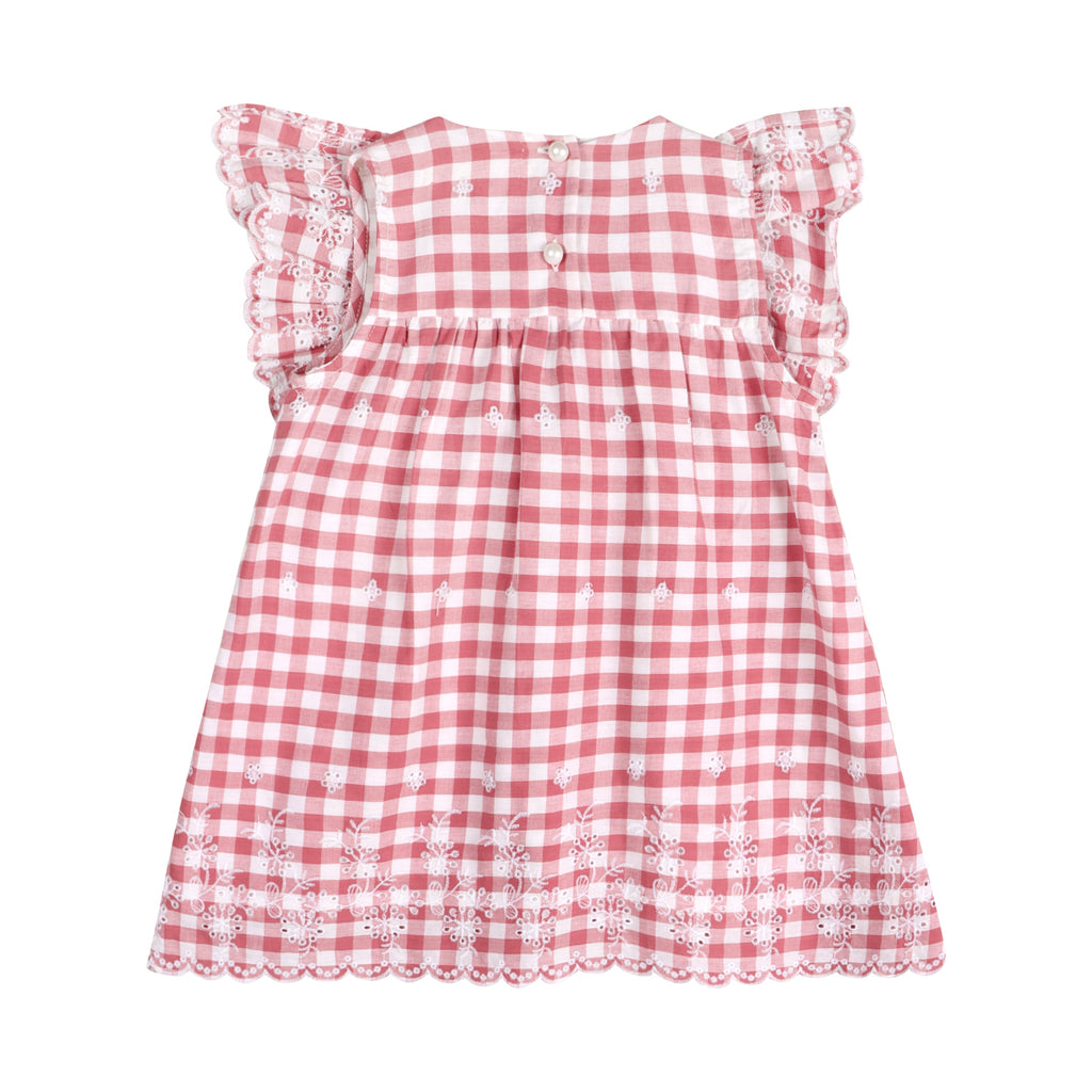 Pink Gingham Schiffli Embroidery Mia Dress