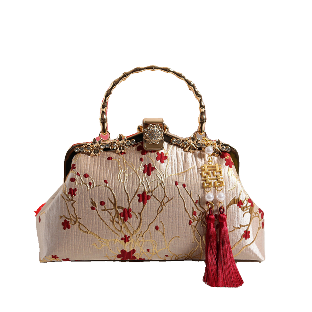 Original Gold Background Red Flower Retro for Cheongsam Chinese Traditional Costume Tea Clothing Wedding Satchel for Elders Crossbody Female Chinese Ancient Style Xi Po Bag