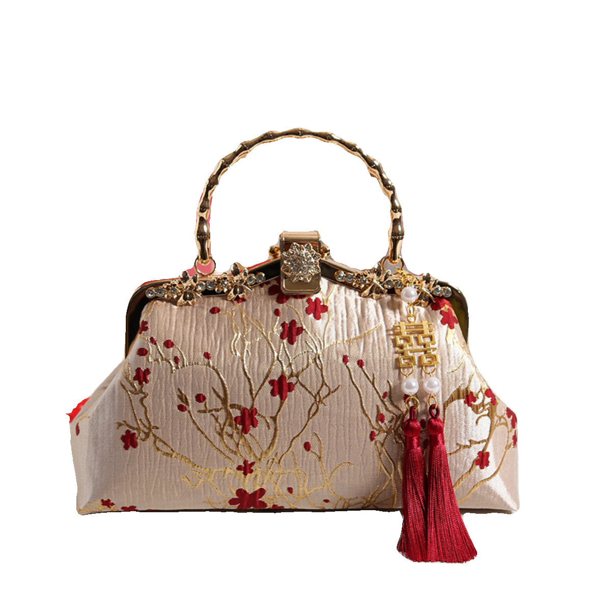 Original Gold Background Red Flower Retro for Cheongsam Chinese Traditional Costume Tea Clothing Wedding Satchel for Elders Crossbody Female Chinese Ancient Style Xi Po Bag