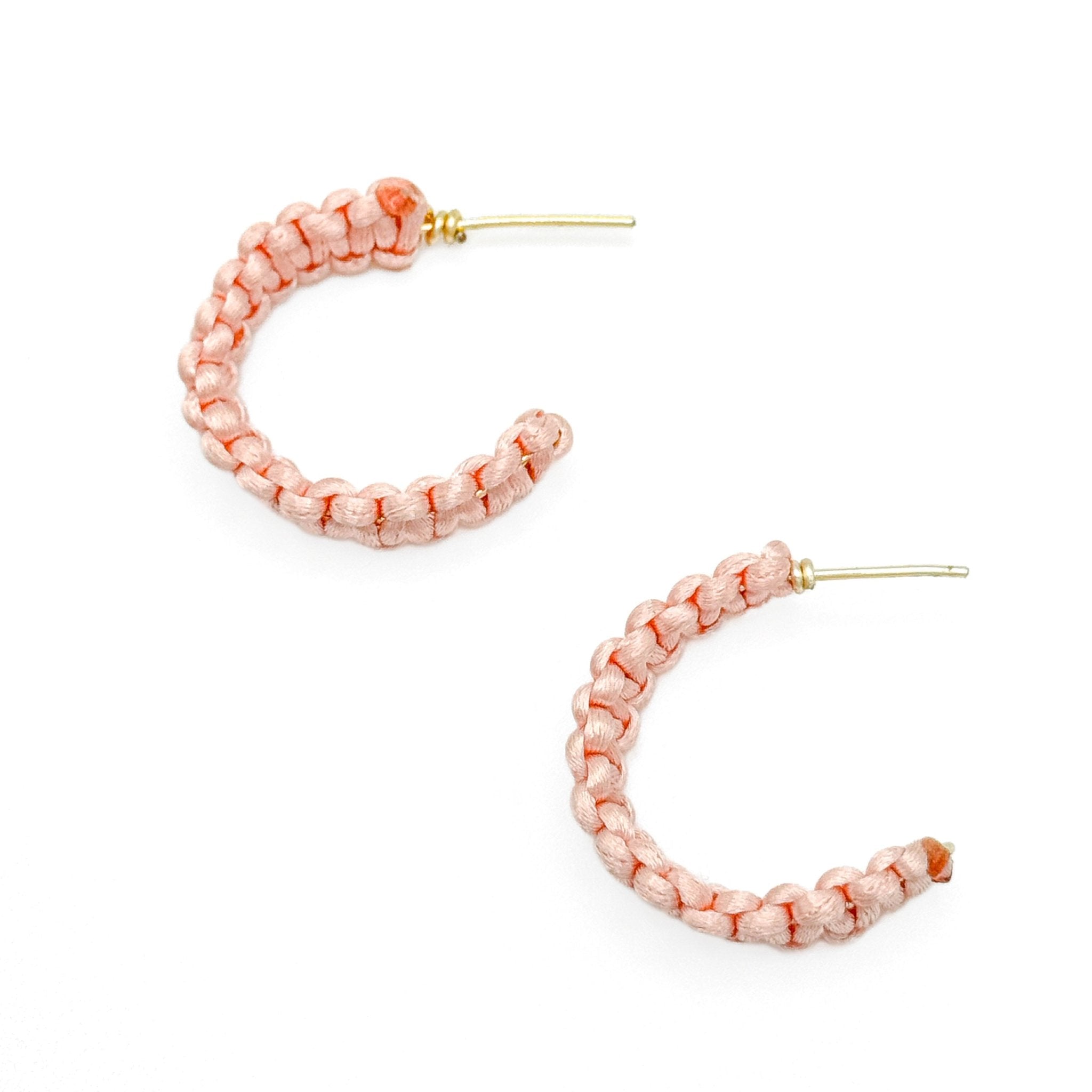 Peach Blossom macrame hoop earrings
