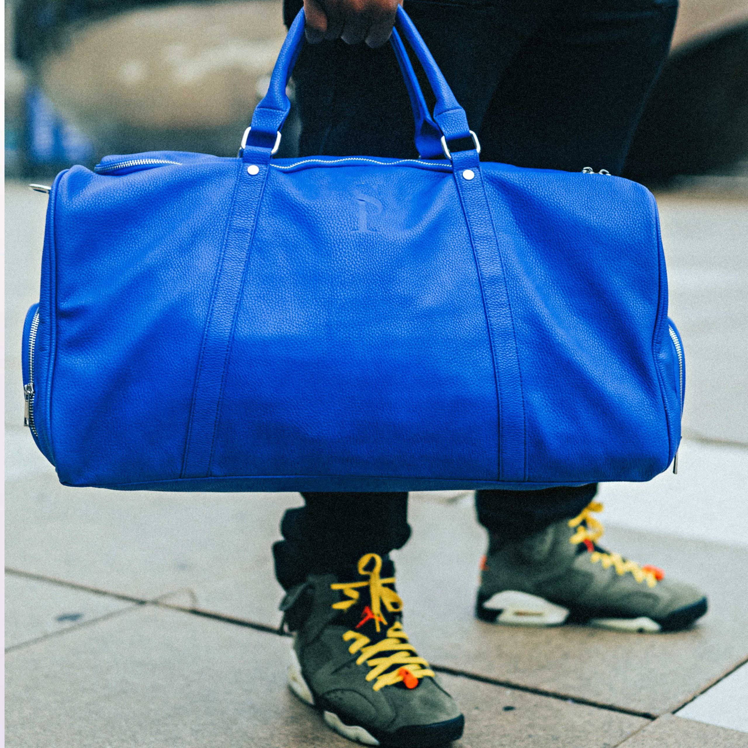 Royal Blue Leather Duffle Bag