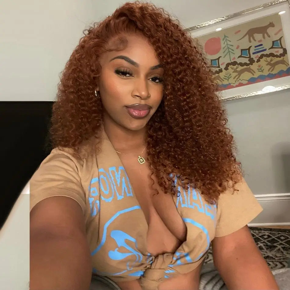 10A 6x5 Glueless Human Hair Wigs Ready To Wear And Go Kinky Curly Lace Closure Wig Ombre Highlights Brown Ginger Colored Wigs