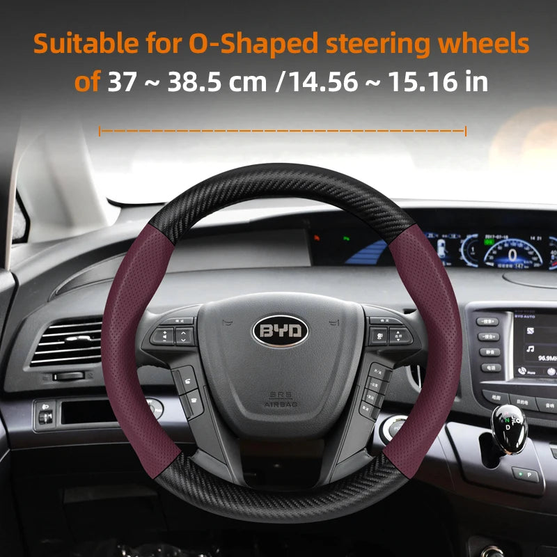 Suitable for Byd Breathable Leather Matte Carbon Fiber Texture Steering Wheel Cover Suitable for Dolphin Mini Seal Atto 3 King Shark 6 Song Pro Seagull F0 Sealion 7 Yuan Plus Dmi Cars Accessories