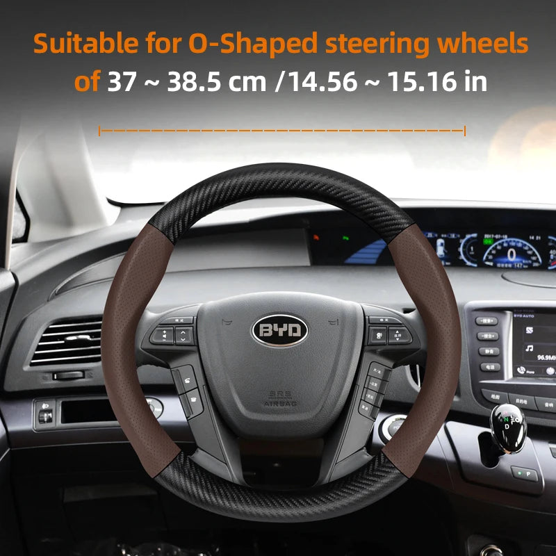 Suitable for Byd Breathable Leather Matte Carbon Fiber Texture Steering Wheel Cover Suitable for Dolphin Mini Seal Atto 3 King Shark 6 Song Pro Seagull F0 Sealion 7 Yuan Plus Dmi Cars Accessories