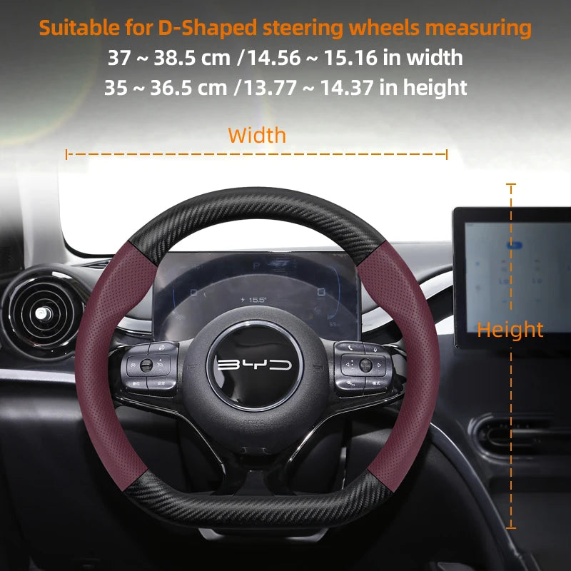 Suitable for Byd Breathable Leather Matte Carbon Fiber Texture Steering Wheel Cover Suitable for Dolphin Mini Seal Atto 3 King Shark 6 Song Pro Seagull F0 Sealion 7 Yuan Plus Dmi Cars Accessories