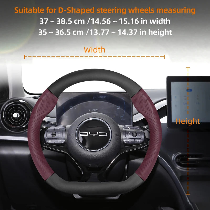 Suitable for Byd Breathable Leather Matte Carbon Fiber Texture Steering Wheel Cover Suitable for Dolphin Mini Seal Atto 3 King Shark 6 Song Pro Seagull F0 Sealion 7 Yuan Plus Dmi Cars Accessories