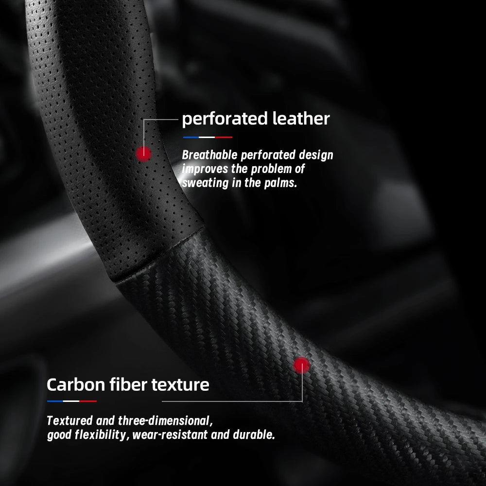 Suitable for Byd Breathable Leather Matte Carbon Fiber Texture Steering Wheel Cover Suitable for Dolphin Mini Seal Atto 3 King Shark 6 Song Pro Seagull F0 Sealion 7 Yuan Plus Dmi Cars Accessories