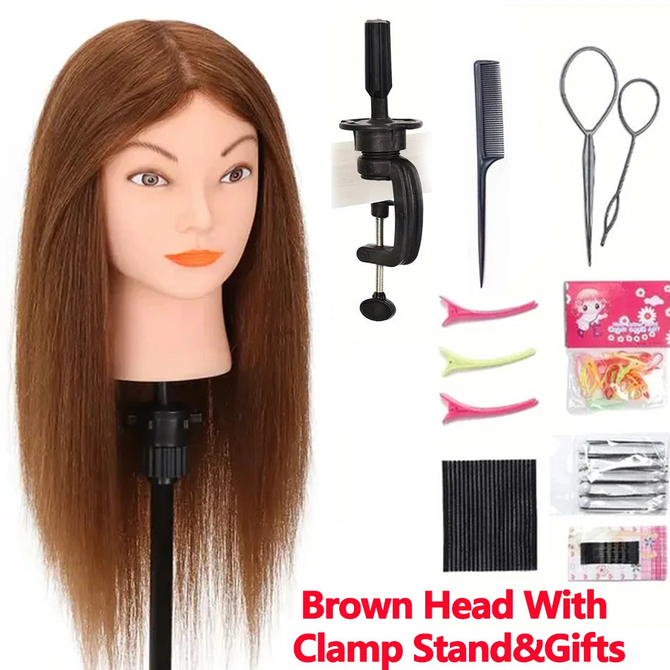 100% Human Hair Mannequin Head for Cosmetology Styling Training Practice Can Be Curled Straighten Professional Mannequin Head