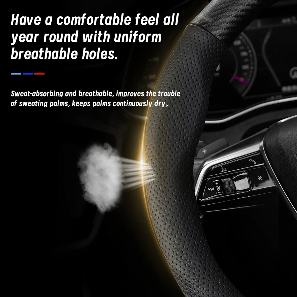 Suitable for Byd Breathable Leather Matte Carbon Fiber Texture Steering Wheel Cover Suitable for Dolphin Mini Seal Atto 3 King Shark 6 Song Pro Seagull F0 Sealion 7 Yuan Plus Dmi Cars Accessories