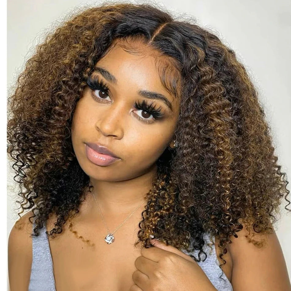 10A 6x5 Glueless Human Hair Wigs Ready To Wear And Go Kinky Curly Lace Closure Wig Ombre Highlights Brown Ginger Colored Wigs